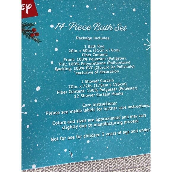 DISNEY MICKEY MINNIE MOUSE CHRISTMAS Holiday Shower Curtain Bath Mat Set 14 Pc - Picture 8 of 9